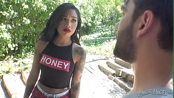 Tattooed Black girl gets a white cock and loves it (Honey Gold)