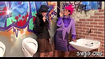Kinky doxy gets smutty at gloryhole and coveered with slime
